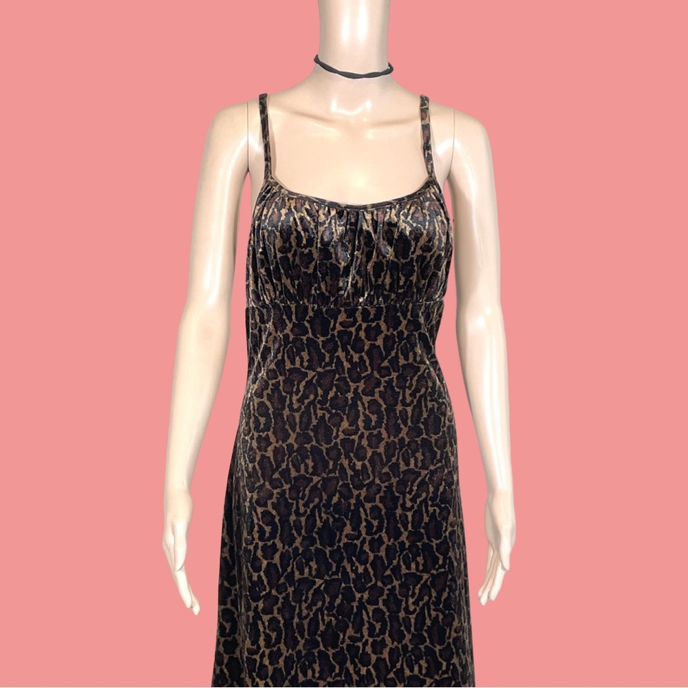 Vintage Studio Velvet Style Animal Print Babydoll Dress Y2K Empire Waist Sz 11